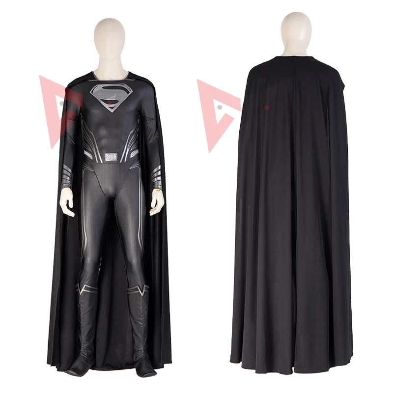 

New Clark Kent Cosplay Costume Black Jumpsuit Cloak Super Hero Set Custom Made