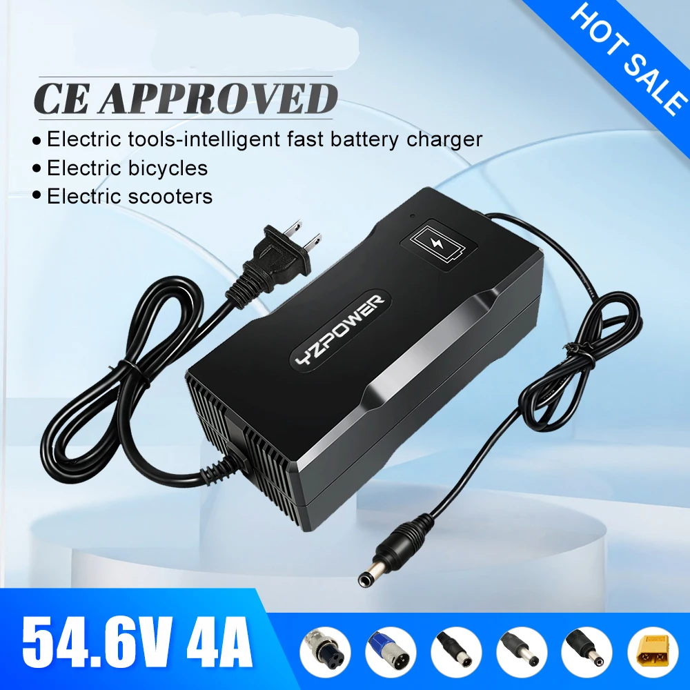 

54.6V 4A 13S Smart Lithium Battery Fast Charger with Output Plug for 13Series 48V Lipo Li-ion Electric Bike Power Tool With Fans