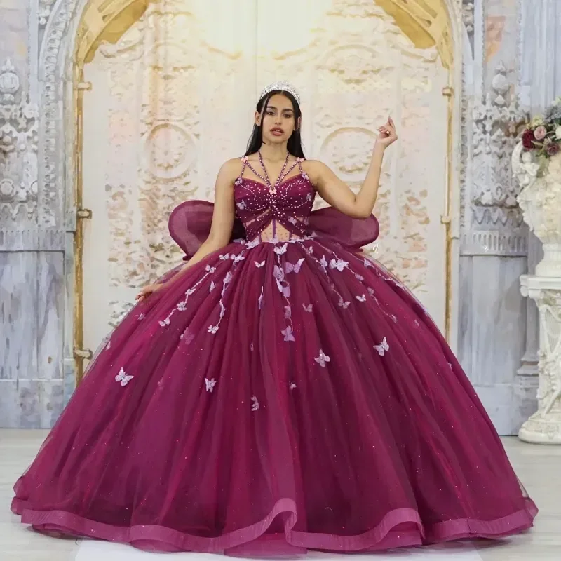Новые Бордовые Платья для Quinceanera с бисером, 3D бабочки, украшенные бисером, с бантом, со шлейфом, семейный корсет, милый 16 вечерний выпускной
Новые Бордовые Платья для Quinceanera с бисером, 3D бабочки, украшенные бисером, с бантом, со шлейфом, семейный корсет, милый 16 вечерний выпускной