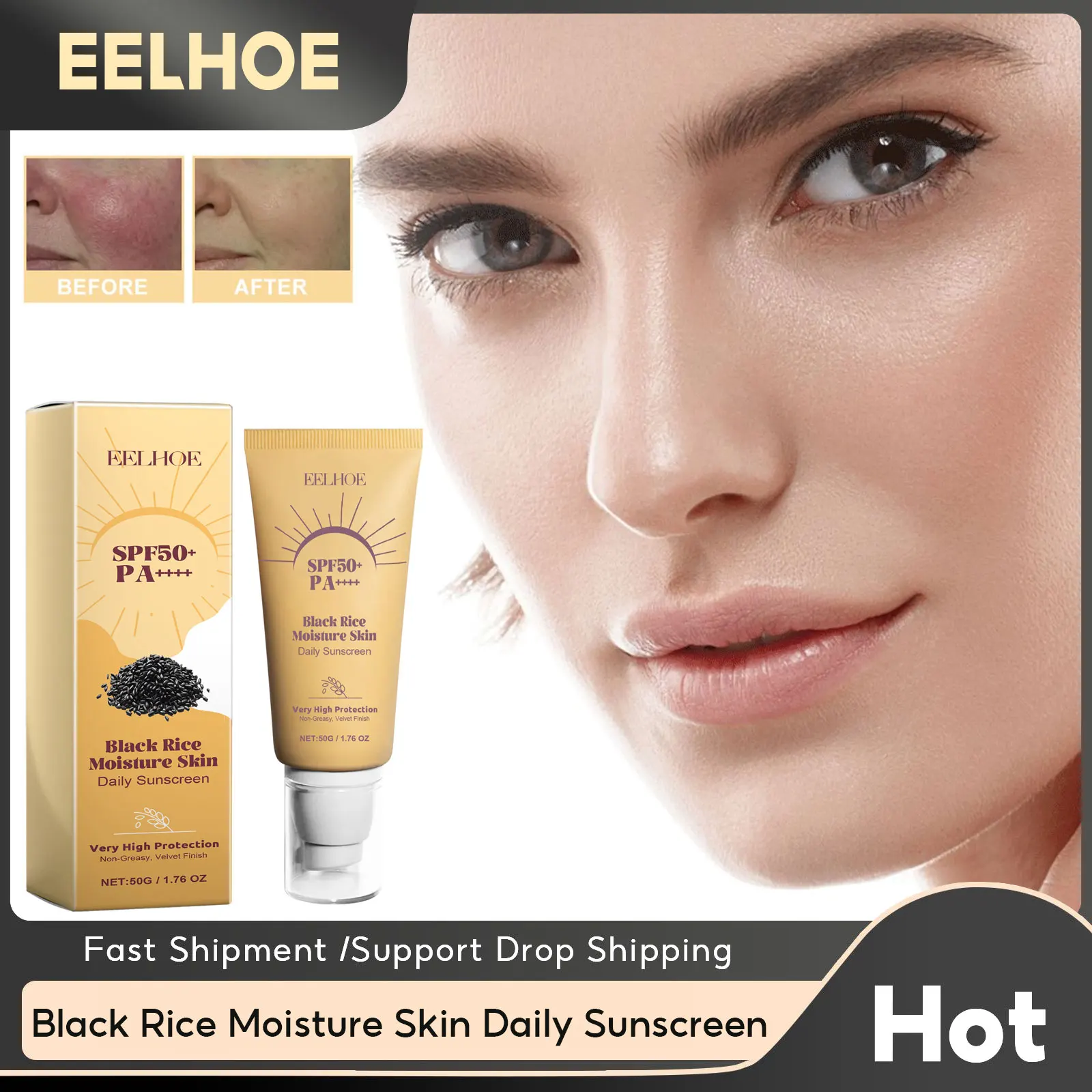 

Facial Body Sunscreen Whitening Sun Cream SPF50 Sunblock Isolation Cream Black Rice Moisturizer Brightening Sun Protection Cream