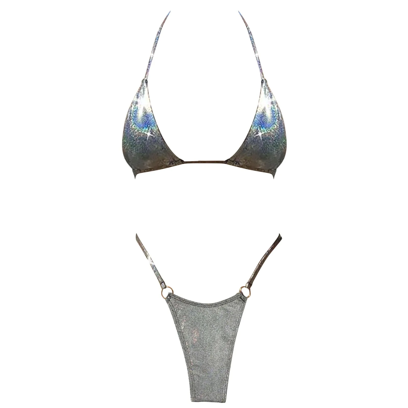 Bikini Sexy Plateado Brillante Para Mujer Traje De Ba O De Tela Especial Con Cordones Top