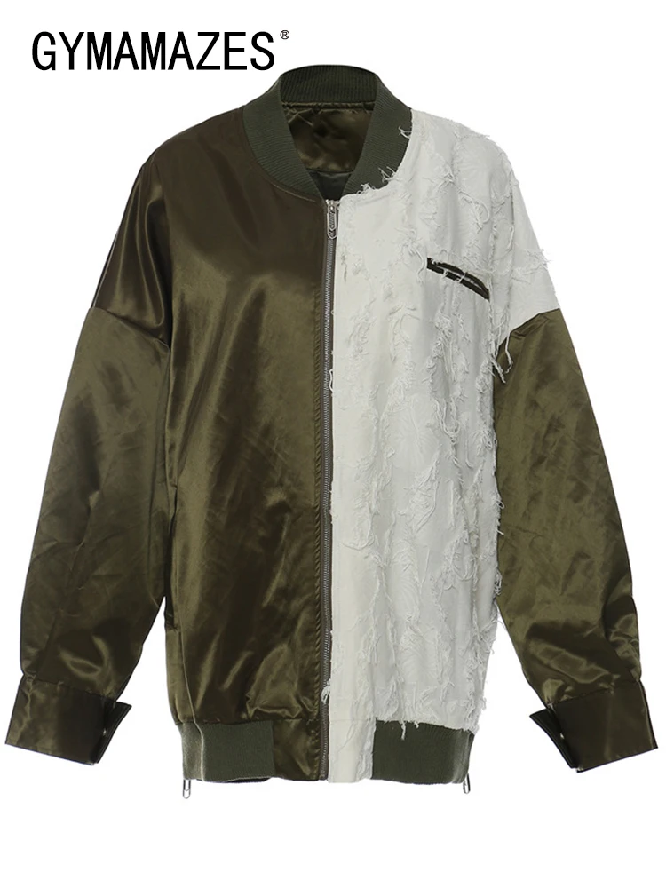 GYMAMAZES Streetwear Hit Color Jackets For Women Stand Collar Long Sleeve Spliced Raw Hem Loose Jacket Female Fashion Style New
GYMAMAZES Streetwear Hit Color Jackets For Women Stand Collar Long Sleeve Spliced Raw Hem Loose Jacket Female Fashion Style New