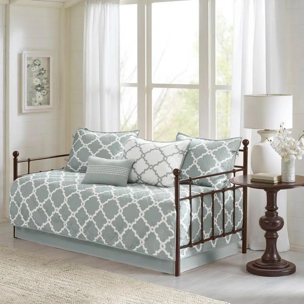 

Reversible Fretwork Daybed Cover Set 6pc Twin Size Quilt Bedding with Anti-Microbial Treatment & OEKO-TEX Certified Includes