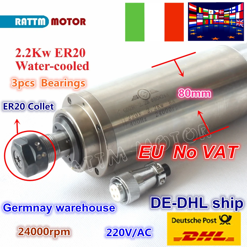 EU ship 2.2KW Water cooled Spindle motor Water cooling ER20 220V 4 Bearings 24000rpm for CNC Router ENGRAVING MILLING GRIND
EU ship 2.2KW Water cooled Spindle motor Water cooling ER20 220V 4 Bearings 24000rpm for CNC Router ENGRAVING MILLING GRIND