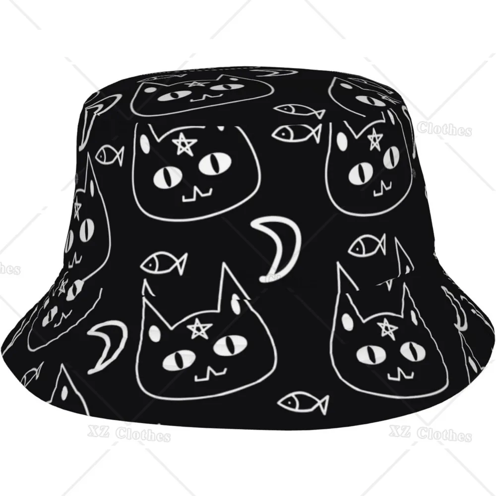 

Панама с забавным черным котом для женщин и мужчин, Пляжная модная уличная Панама для подростков, Летние головные уборы, кепки для рыбалки