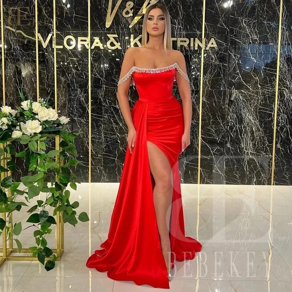 Red Satin Bridesmaid Dresses Off the Shoulder Guest Wedding Party Dress Side Split Ceremony Dresses for Weddings Elegant Gowns
Red Satin Bridesmaid Dresses Off the Shoulder Guest Wedding Party Dress Side Split Ceremony Dresses for Weddings Elegant Gowns