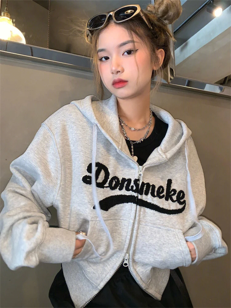 QWEEK Korean Fashion Gray Cropped Hoodie Women Y2K Vintage Letter Zip Up Sweatshirts Spring 2023 Kpop Harajuku Hooded Jacket
QWEEK Korean Fashion Gray Cropped Hoodie Women Y2K Vintage Letter Zip Up Sweatshirts Spring 2023 Kpop Harajuku Hooded Jacket