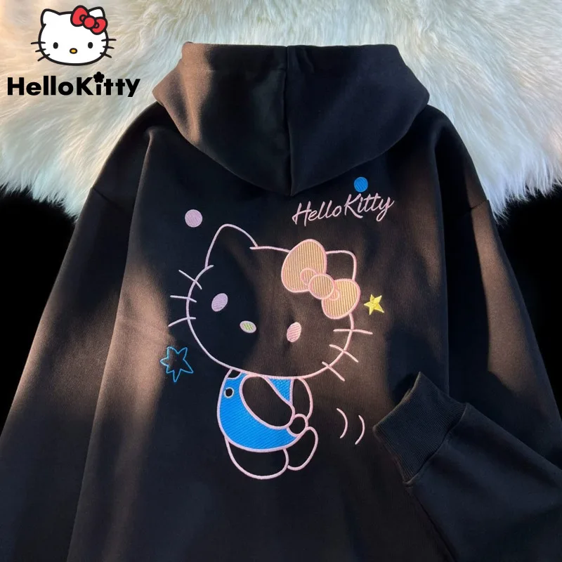 

Sanrio Hello Kitty Trendy Cartoon Embroidered Hooded Sweater For Men Women Fashion Star Zip Up Hip Hop Hoodie Y 2k 2000s Clothes