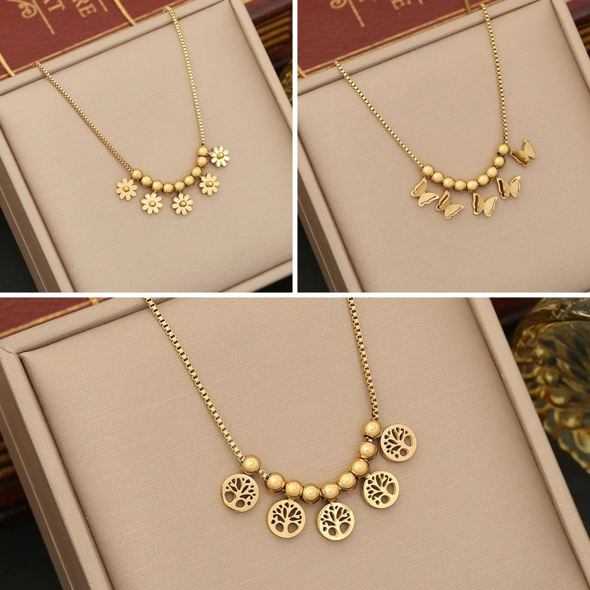 316L Stainless Steel Beaded Flower Tree Butterfly Charm Necklace For Women New Fashion Non fading Jewelry Party Gift
316L Stainless Steel Beaded Flower Tree Butterfly Charm Necklace For Women New Fashion Non fading Jewelry Party Gift