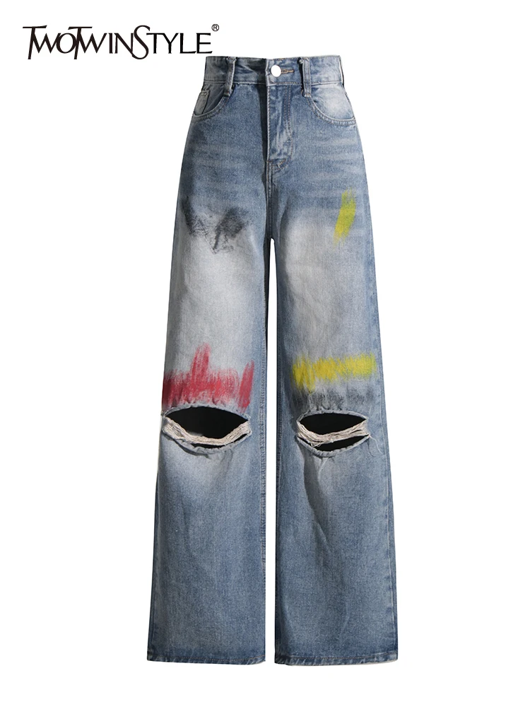 TWOTWINSTYLE Denim Jeans For Women High Waist Patchwork Button Loose Casual Autumn Hit Color Wide Leg Pants Female Fashion New
TWOTWINSTYLE Denim Jeans For Women High Waist Patchwork Button Loose Casual Autumn Hit Color Wide Leg Pants Female Fashion New