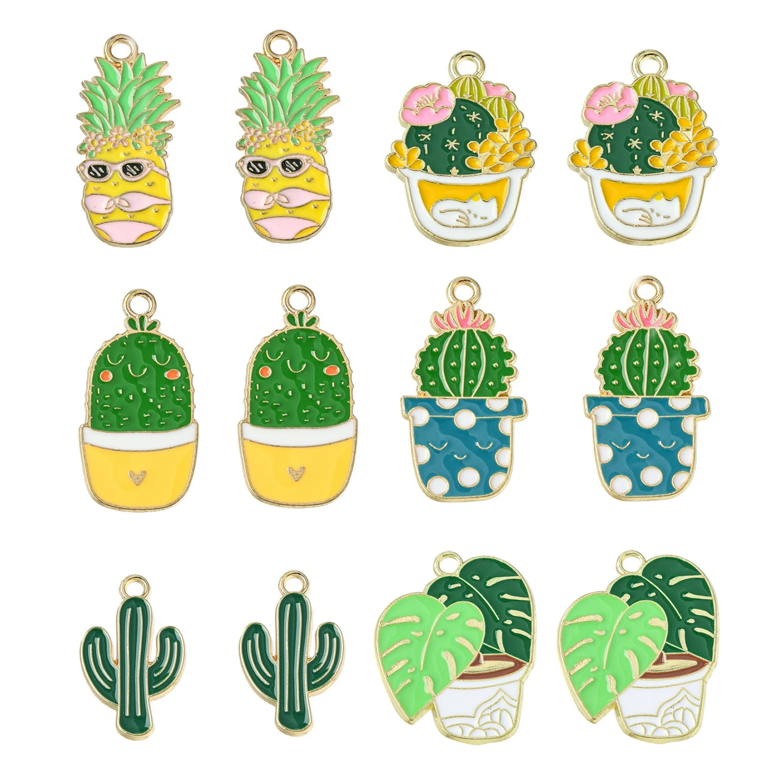 

PandaHall 30Pcs 6 Styles Enamel Plant Charms Potted Cauctus Pineapple Pendants Summer Charms for DIY Jewelry Making Crafts