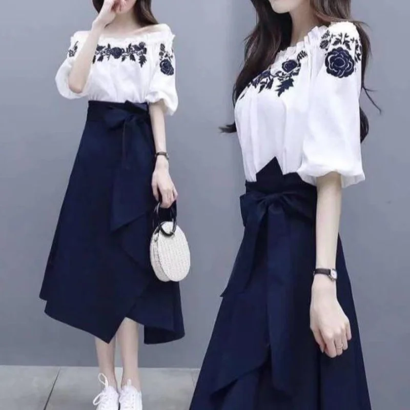 Summer Women Two Piece Suit Loose Korean Casual Shirt High Waist Skirt 2 Set Womens Outfits Office Lady Skits Sets Q560
Summer Women Two Piece Suit Loose Korean Casual Shirt High Waist Skirt 2 Set Womens Outfits Office Lady Skits Sets Q560