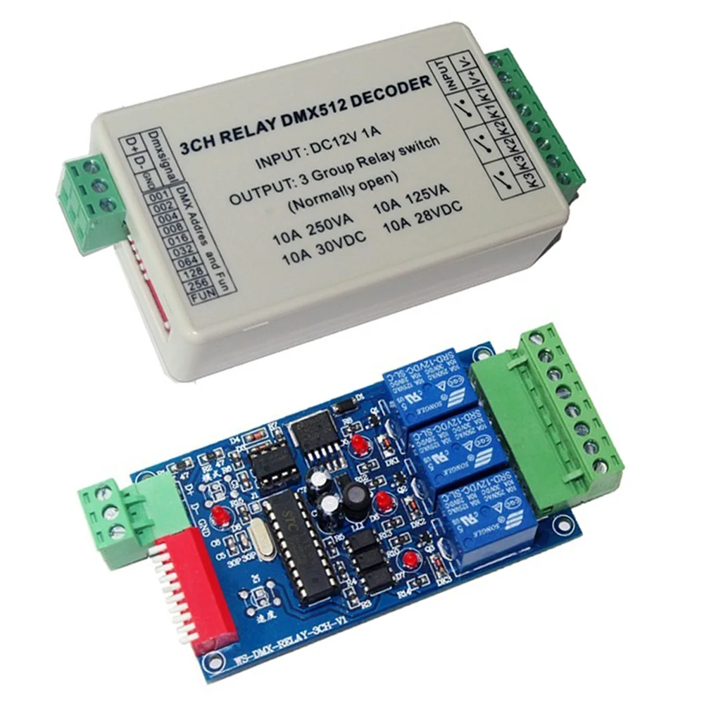 3 Channel DMX Relay Board Output Decoder Switch DC12V 10A*3CH Relay Module LED Controller 3 Channel DMX512 LED Controller
3 Channel DMX Relay Board Output Decoder Switch DC12V 10A*3CH Relay Module LED Controller 3 Channel DMX512 LED Controller