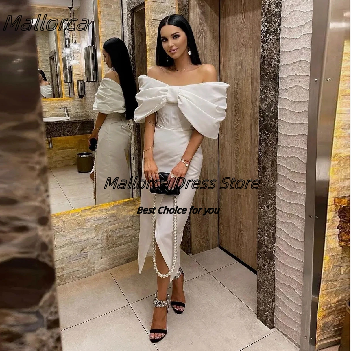 Mallorca Tea Length Mermaid Prom Dresses Ruched Bateau Neck Cocktail Party Ladies Wear Side Slit Sexy Dress for Special Events
Mallorca Tea Length Mermaid Prom Dresses Ruched Bateau Neck Cocktail Party Ladies Wear Side Slit Sexy Dress for Special Events