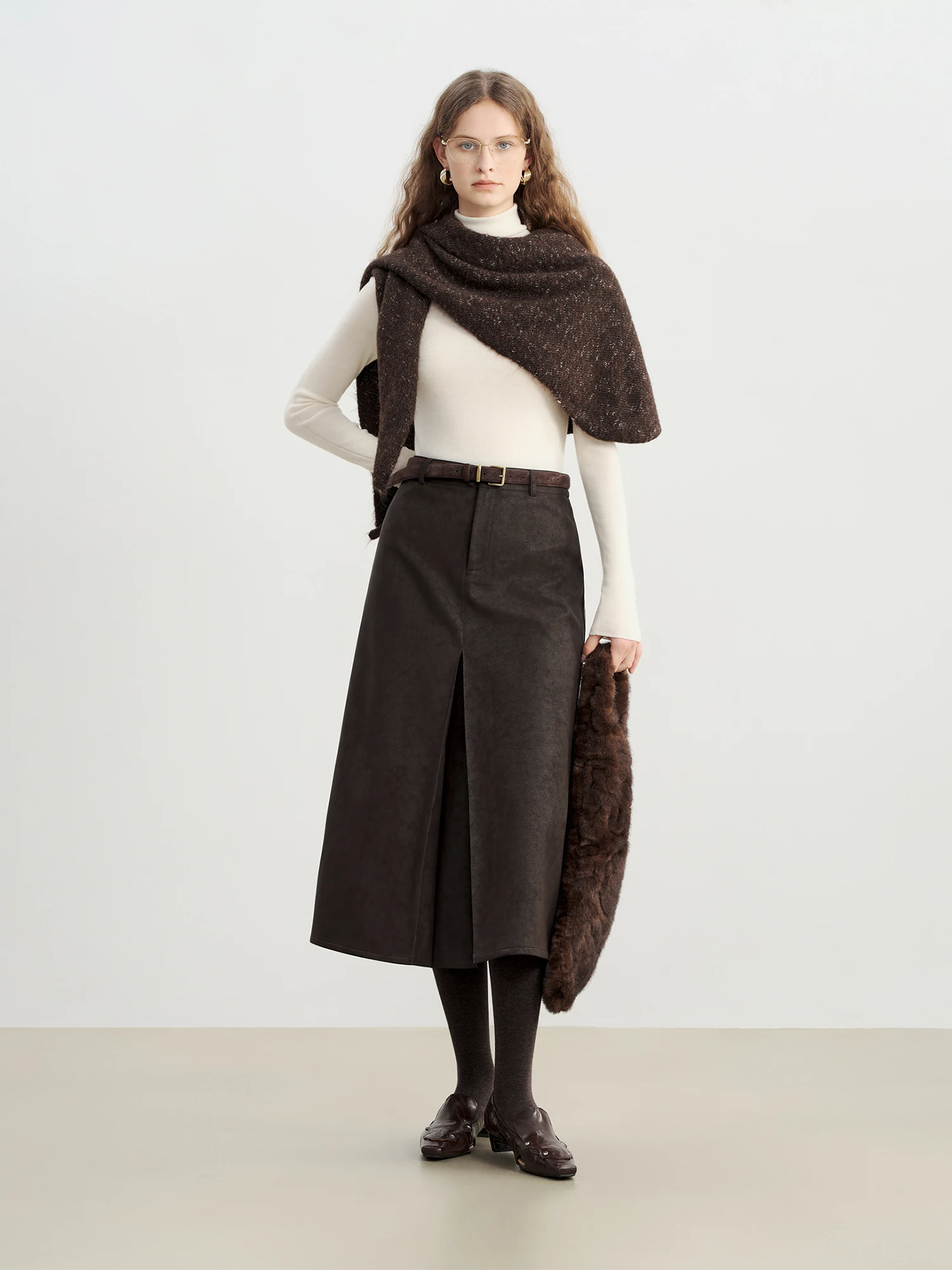 ZIQIAO 2025 Autumn Winter Women Retro Brown PU Leather Box Pleated Skirt - High Waist Midi Length A-Line Skirt for Casual 88 S34bb9abb9ab842a29e322575ded53ae0K