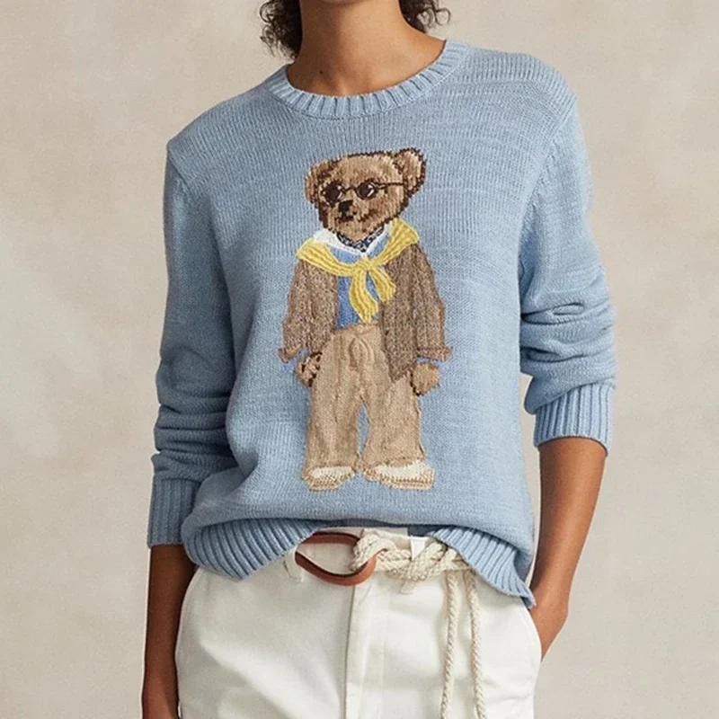 

2024 New Winter RL Cartoon Women Bear Sweater Clothing Fashion Long Sleeve Knitted Pullovers Sweater Cotton Jumper Female Top