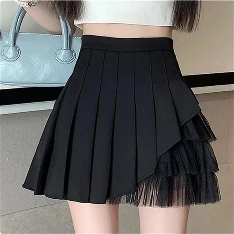 

Fashion Loose High Waist Spliced Gauze Folds Skirts Female Clothing 2023 Summer New Oversized Office Lady Asymmetrical Skirt