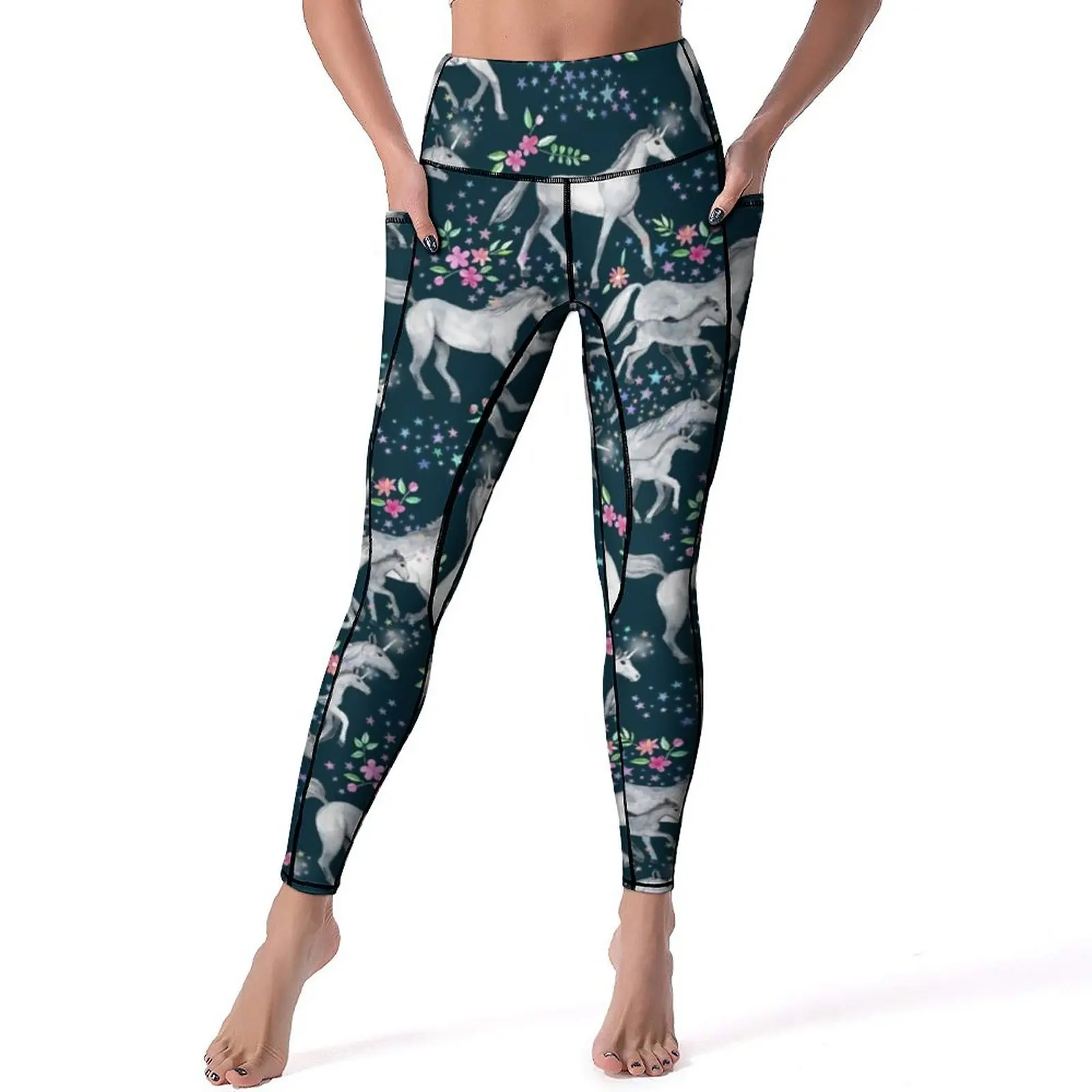 

Unicorn And Stars Yoga Pants Sexy Floral Print Graphic Leggings Push Up Fitness Leggins Lady Fashion Stretch Sports Tights