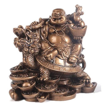 웃는 부처님, 중국 풍수 웃는 부처님 승마 용 거북이 동상, 홈 오피스 장식 장식, 부를 유치