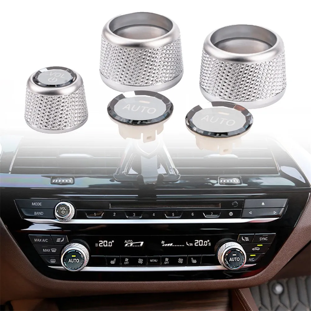 

Crystal Ring Cover Volume Button Knob For Car 3pcs / Set ABS+crystal AC Climate Center Control Crystal Cover Front