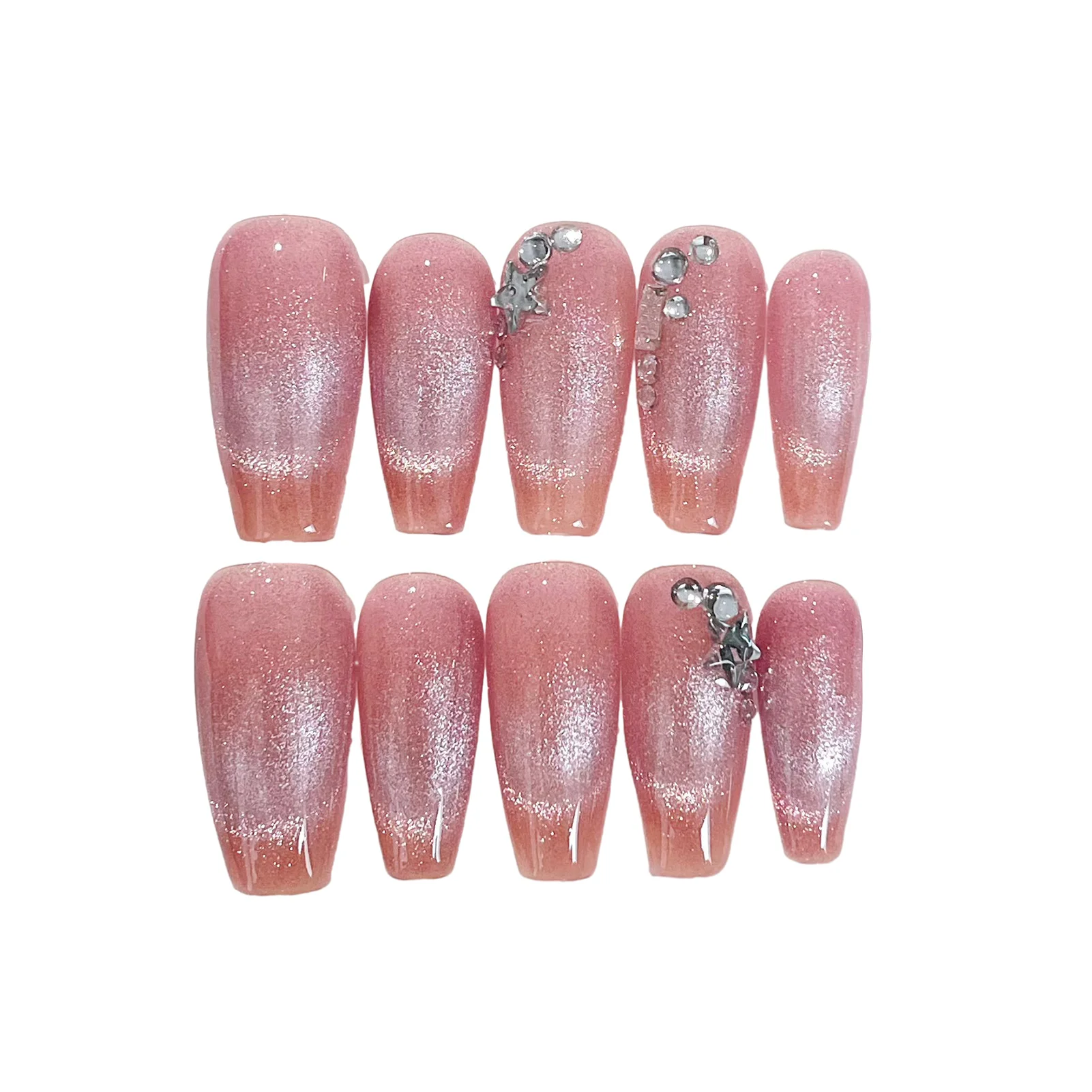 

Розовые длинные накладные ногти с s-декором, полное покрытие, квадратные искусственные ногти, накладные ногти для украшения ногтей своими руками