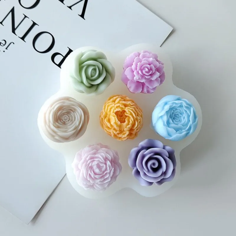 

7 Style Flower Silicone Mold Rose Peony Flower Aroma Candle Plaster Gypsum Epoxy Resin Mould Chocolate Fondant Cake Baking Tools