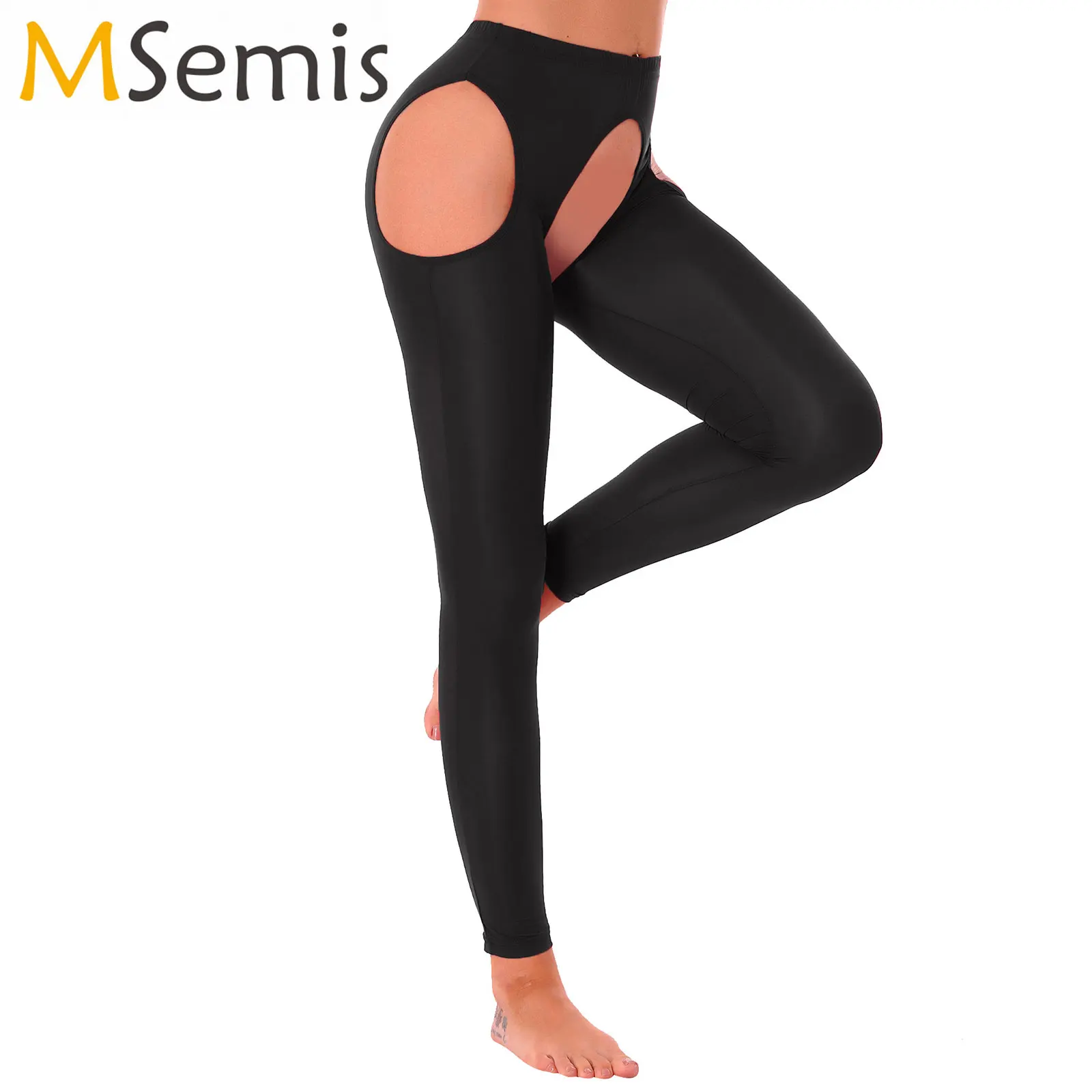

Women's Glossy Cutout Crotchless Tights Leggings Silk High Waist Hollow Out Backless Skinny Long Pants Footed Stocking Pantyhose