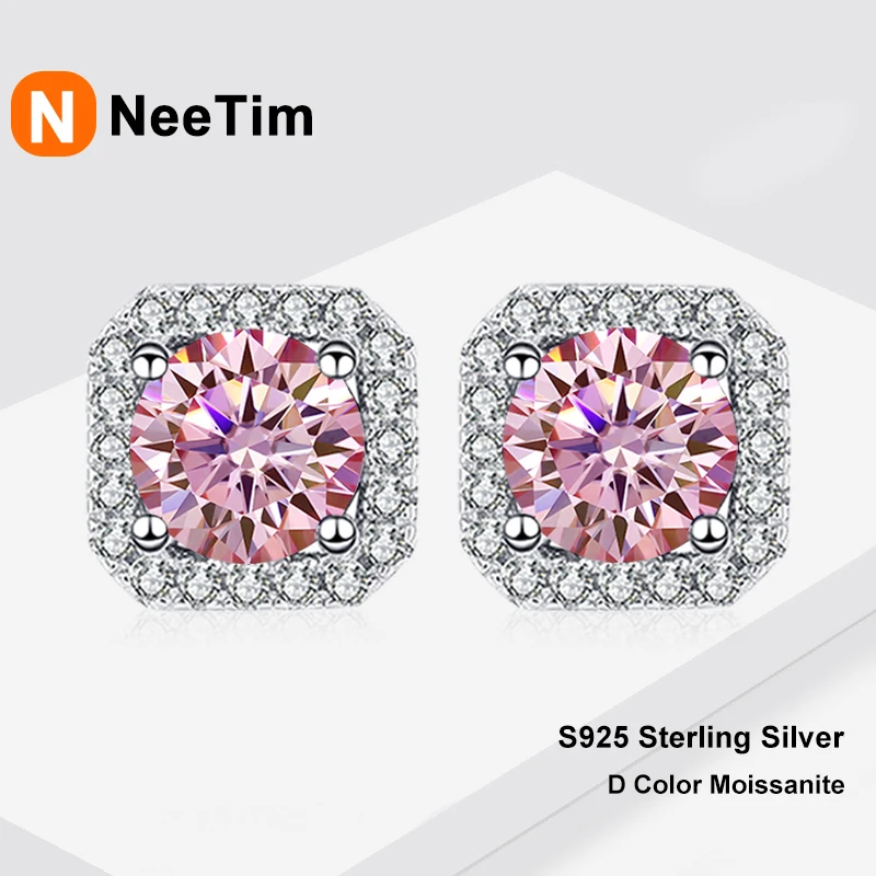 NeeTim 0.5ct 1ct Pink Moissanite Studs Earrings for Women 925 Sterling Silver Black Blue Grey Sparkling Lab Diamond Stud Earring 1 S34c8bd1111834babad39e9e8c8539ddeR