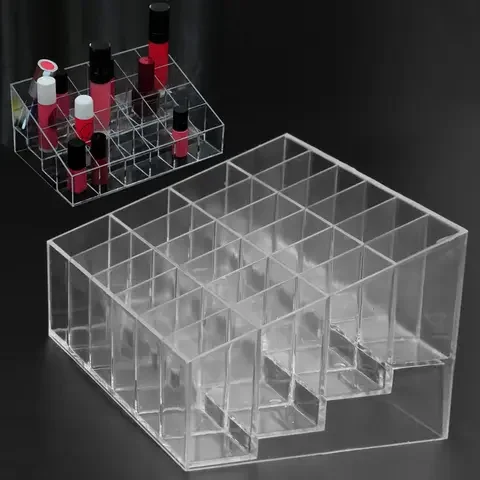 

Acrylic Transparent Makeup Organizer Storage Box with Multiple Grids for Nail Polish Lipstick and Cosmetic Jewelry Holder