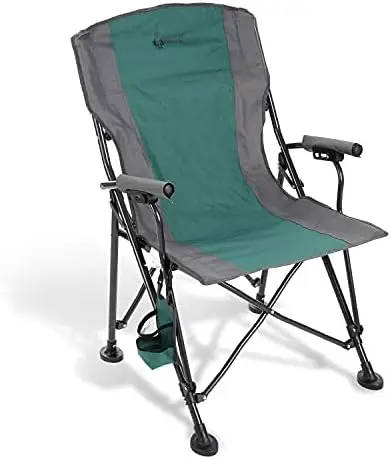 

OUTDOOR Heavy-Duty Solid Hard-Arm High-Back Folding Camping Quad Chair, Heavy-Duty Carrying Bag, Cup Holder Included w/Side Pouc