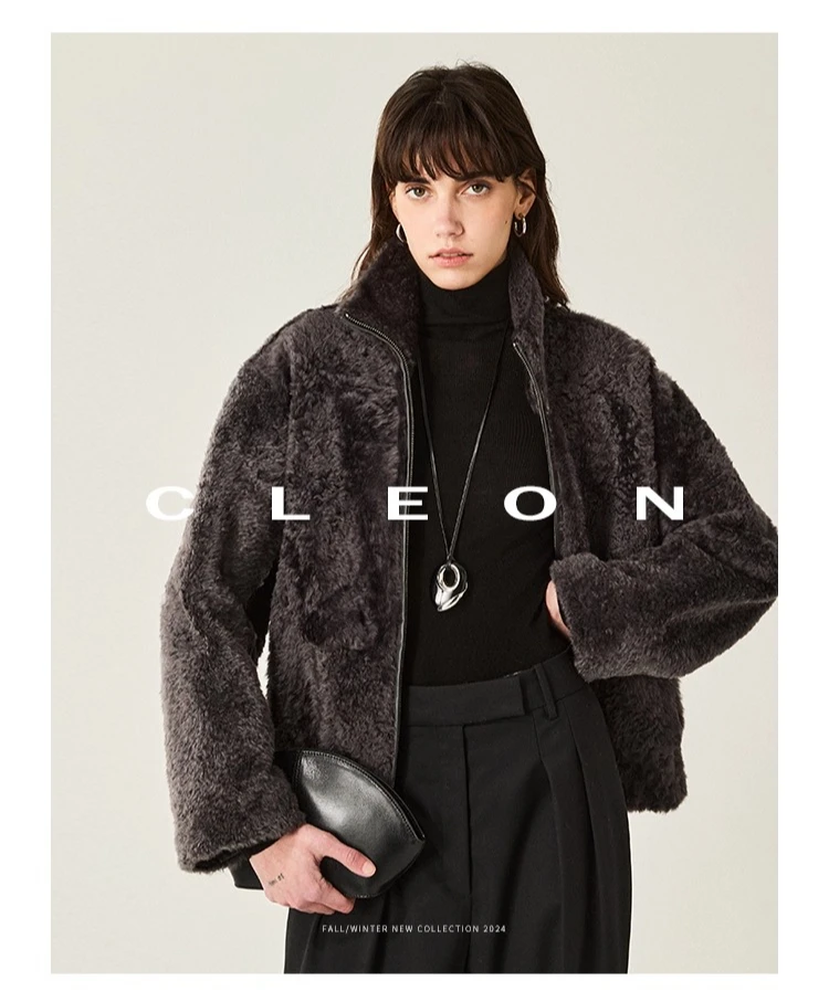 High-end Luxury Lacon Lamb Fur Cropped Winter Jackets for Women 2025 Simple Stand Collar Genuine Leather Real Fur Shearling Coat High-end Luxury Lacon Lamb Fur Cropped Winter Jackets for Women 2025 Simple Stand Collar Genuine Leather Real Fur Shearling Coat