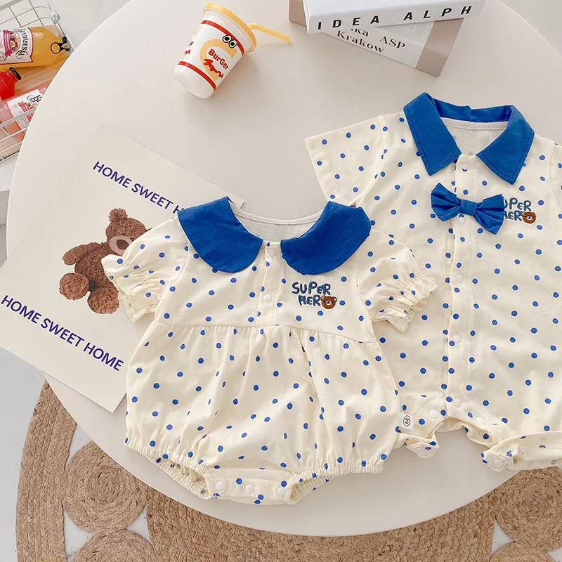 Brother and Sister Clothes Baby Polka Dot Jumpsuit 0-2 Years Old Summer Korean Baby Romper Short Sleeve for Newborn
Brother and Sister Clothes Baby Polka Dot Jumpsuit 0-2 Years Old Summer Korean Baby Romper Short Sleeve for Newborn