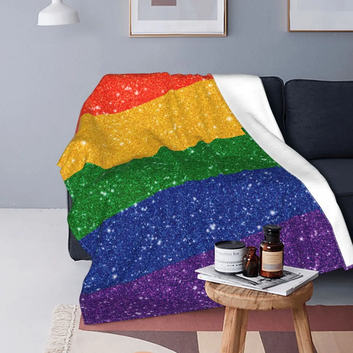 Faux Glitter Rainbow Pride Flag Blankets Fleece All Season Multi-function Soft Throw Blanket for Bed Couch Plush Thin Quilt
Faux Glitter Rainbow Pride Flag Blankets Fleece All Season Multi-function Soft Throw Blanket for Bed Couch Plush Thin Quilt