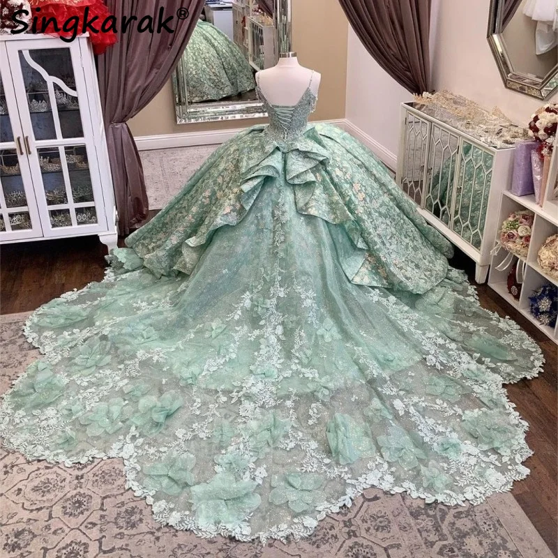 New 2024 Green Princess Quinceanera Dresses Ball Gown Straps Flowers Appliques Beaded Crystals Sweet 16th Gown Court Train
New 2024 Green Princess Quinceanera Dresses Ball Gown Straps Flowers Appliques Beaded Crystals Sweet 16th Gown Court Train