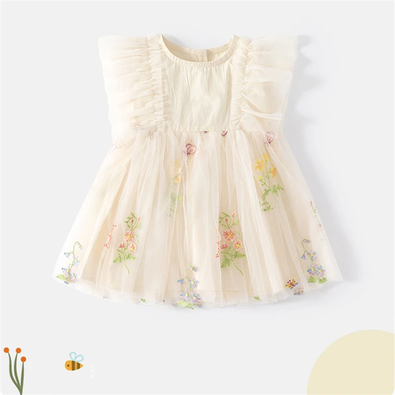 

Маленькое освежающее стильное Сетчатое платье Mori для девочек, изысканное детское платье с цветочной вышивкой, милое Тюлевое платье для маленьких девочек
