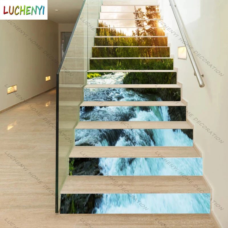 

6pcs 13pcs/Set Stairs Natural Scenery Floor Stickers Waterproof Removable Self-Adhesive DIY Stair Decal Murals