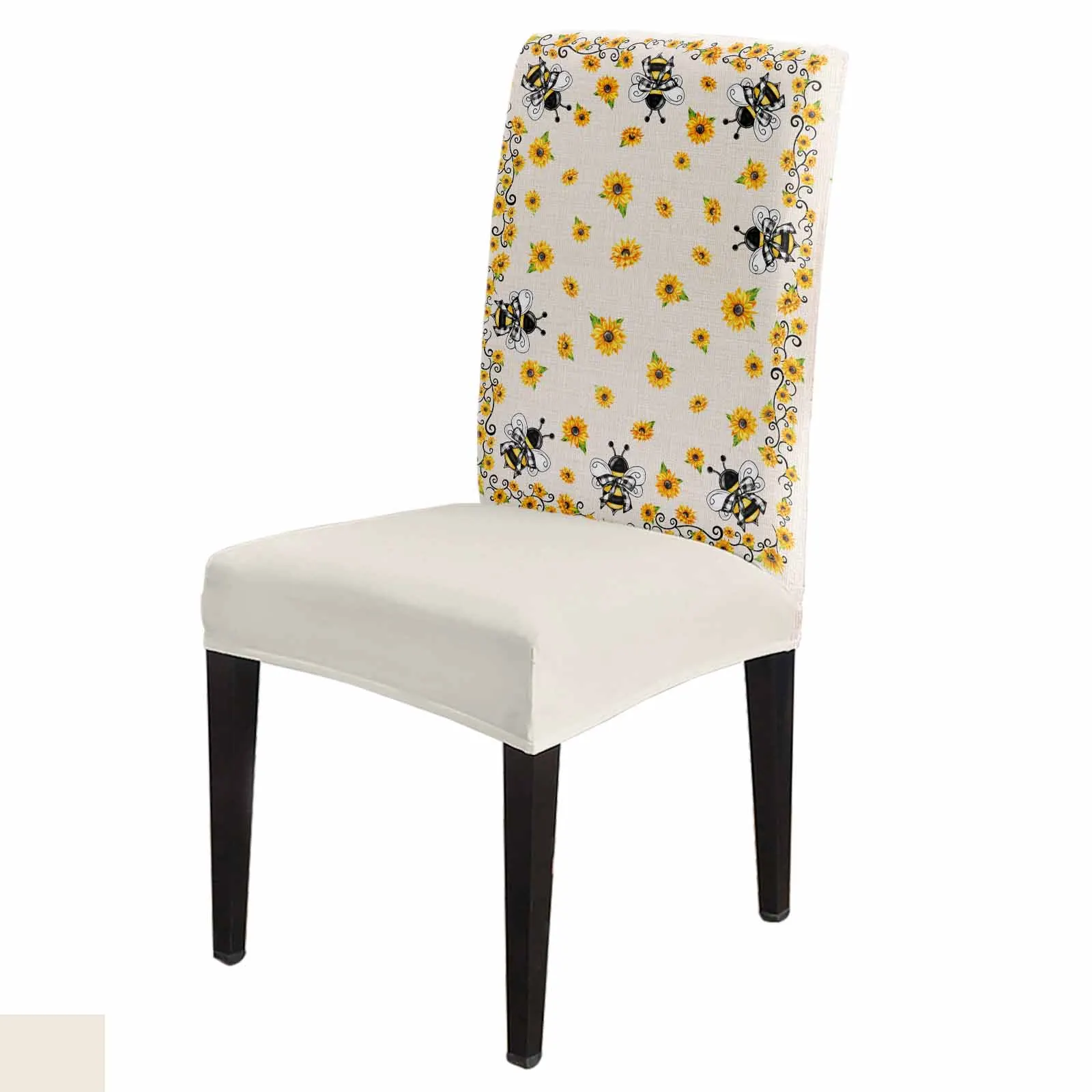 

Summer Bee Sunflower Flower Dining Chair Covers Spandex Stretch Seat Cover for Wedding Kitchen Banquet Party Seat Case