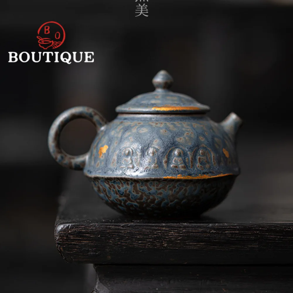 

160ml Handamde Bronze Glazed Teapot Ancient Old Rock Mud Pot Household Tea Maker Kettle with Filter Chinese Tea Services Gifts