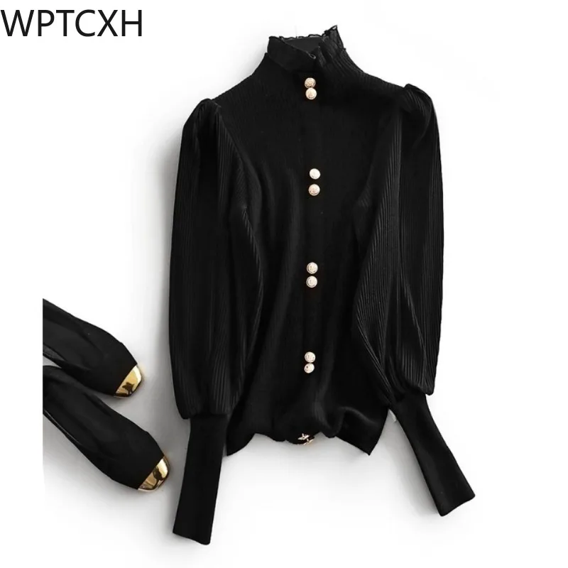 Ruffled Sweater Female Half Turtleneck Base Shirt 2024 Spring Autumn New Chiffon Splice Tops Lady Bubble Sleeve Knit Pullovers
Ruffled Sweater Female Half Turtleneck Base Shirt 2024 Spring Autumn New Chiffon Splice Tops Lady Bubble Sleeve Knit Pullovers