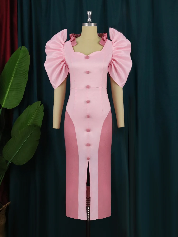 Short Puff Sleeve Button Robes Celebrate Homecoming Event Outfits Summer Vestidos Party Sexy Pink Dresses Women High Slit 
Short Puff Sleeve Button Robes Celebrate Homecoming Event Outfits Summer Vestidos Party Sexy Pink Dresses Women High Slit