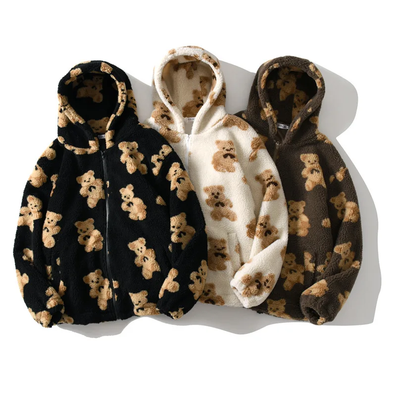 New Winter Warm Fleece Hooded Jackets Streetwear for Men Women Casual Harajuku Fashion Bear Print Zipper Coat Casual Outwear
New Winter Warm Fleece Hooded Jackets Streetwear for Men Women Casual Harajuku Fashion Bear Print Zipper Coat Casual Outwear