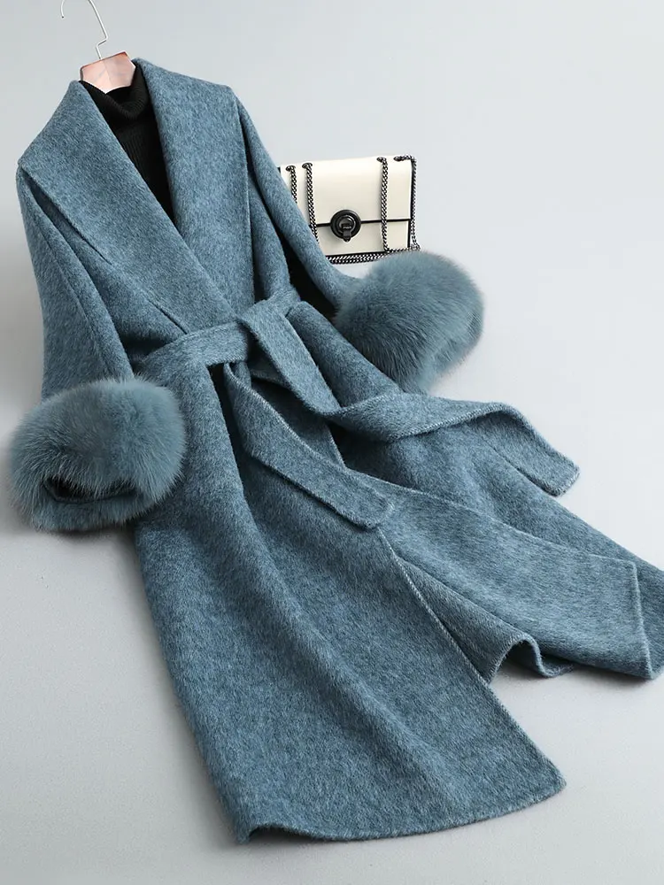 High end alpaca fur coat for women's 2023 new bathrobe style double-sided woolen lace up long silhouette woolen coat
High end alpaca fur coat for women's 2023 new bathrobe style double-sided woolen lace up long silhouette woolen coat
