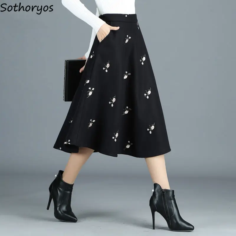 

Woolen Skirts Women Stylish Retro Elegant Streetwear Casual Spring Classic New High Waist Females All-match S-4XL A-line Loose
