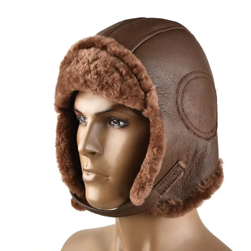 

Men's Winter Thick Ear Protection Warm Hat Sheepskin and Wool Integrated Cap Flying Cap Snow Cap Outdoor Cold-proof Riding