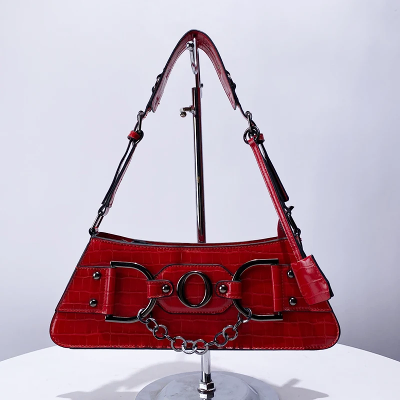 

Moto & Biker Y2K Bag For Women Luxury Designer Handbags Purse 2024 New In Vintage Rivet Letter Chains Decorate Ladies Shoulder
