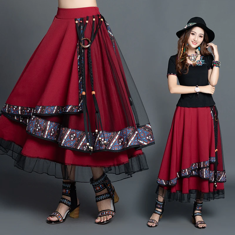 Vintage Ethnic Style Elastic Waist Women's Skirts Print Stitching Print Gauze Large Skirt Spring Summer Long Skirts For Women
Vintage Ethnic Style Elastic Waist Women's Skirts Print Stitching Print Gauze Large Skirt Spring Summer Long Skirts For Women