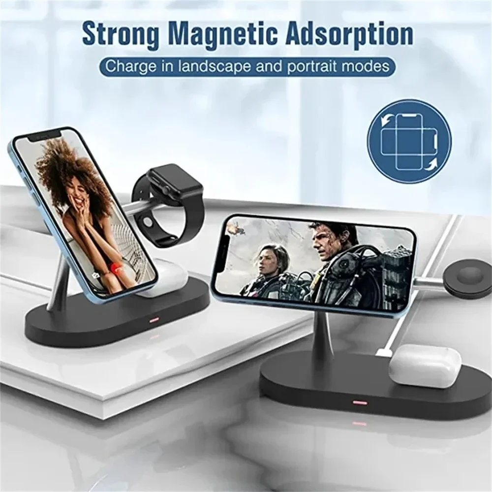 Wireless Charger Stand Magnetic for iPhone 15 14 13 12 Pro Max Apple Watch 9 8 7 Airpods Pro 3 In 1 Fast Phone Charging Sation Wireless Charger Stand Magnetic for iPhone 15 14 13 12 Pro Max Apple Watch 9 8 7 Airpods Pro 3 In 1 Fast Phone Charging Sation