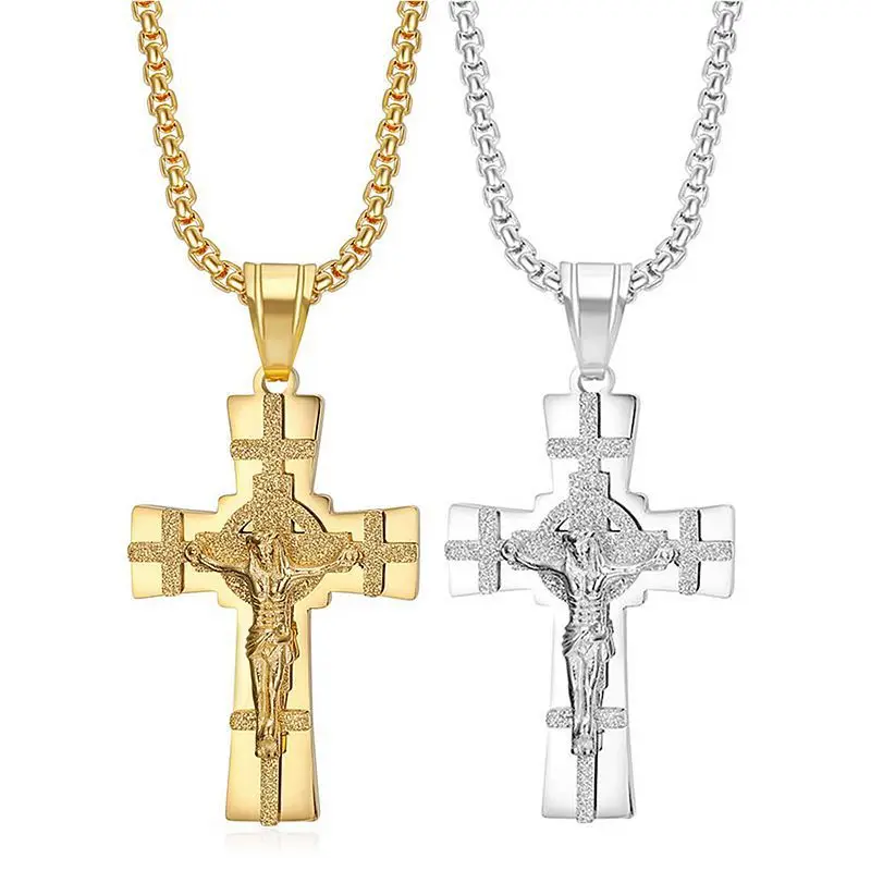 Stainless steel double cross pendant necklace
Stainless steel double cross pendant necklace