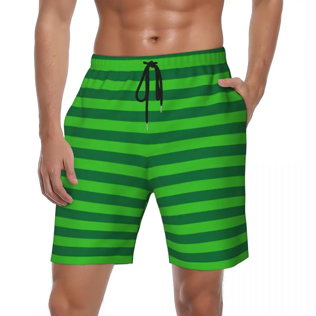 

Green Line Stripes Gym Shorts Summer Christmas Elf Costume Fashion Beach Short Pants Male Sports Surf Fast Dry Swimming Trunks