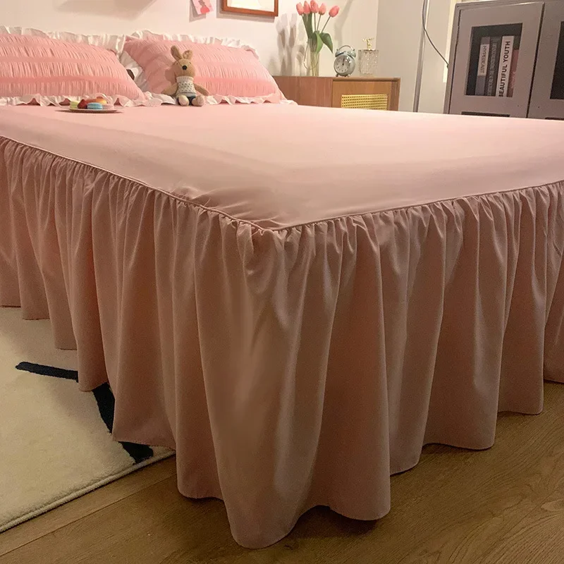 

Pink Ruffled Seersucker Duvet Cover Set 3/4pcs Soft Lightweight Down Alternative Grey Bedding Set with Bed Skirt and Pillowcases